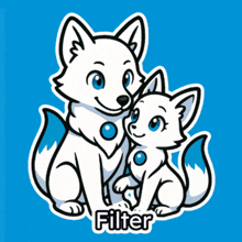 a cartoon drawing of a mother fox and her baby fox with the word filter below them