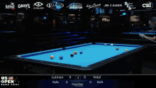 a pool table with the us open bank pool championship on it