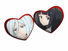 a couple of heart shaped glasses with anime characters on them