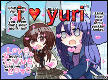 a cartoon of two girls with the words i love yuri on the bottom