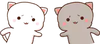 two cartoon cats one white and one gray are standing next to each other on a white background
