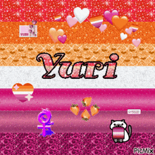yuri is the name written on a pink and orange background