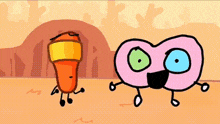 two cartoon characters are standing next to each other on a desert background .