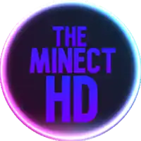 a logo for the minect hd in purple and pink