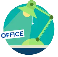 an illustration of a lamp with a sign that says office on it
