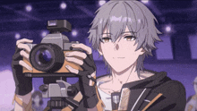 a cartoon character is holding a camera with a lens that says fujinon