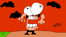 a pixel art drawing of a cartoon character with a large mouth