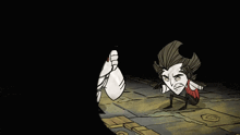 a cartoon of a mummy and a man with a huge mouth