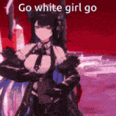 a black and white anime girl is standing in front of a red background .
