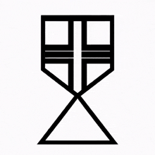a black and white drawing of a shield with a triangle in the middle .