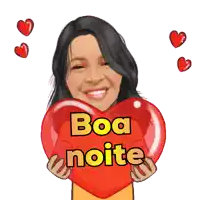a cartoon of a woman holding a heart that says boa noite on it
