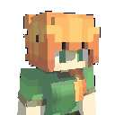 a pixel art of a girl with orange hair and a green shirt