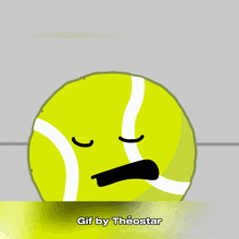 a cartoon drawing of a tennis ball with a surprised look on his face