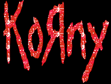a black background with red letters that say korny