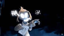 a cartoon character is holding a card that says angel egg chronicle