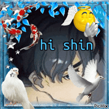 a picture of a person with the words hi shin written on it