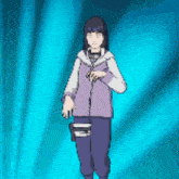 a cartoon of a girl in a purple jacket