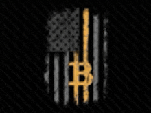 a black and white american flag with a yellow b in the middle .