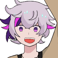 a drawing of a girl with purple hair