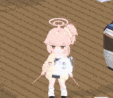 a girl with pink hair is standing in a pink circle