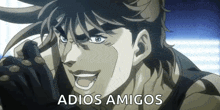 jotaro kujo from jojo 's bizarre adventure is smiling and holding a microphone in his hand .