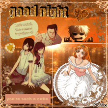 a collage of anime characters with the words " good night " at the top