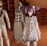 a girl with purple hair stands next to a man in a suit
