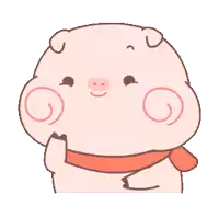 a cartoon pig with a scarf around its neck is smiling