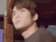 a close up of a man 's face with a blurry background and a blurred background .
