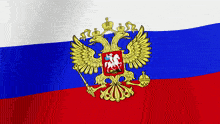 a russian flag with a double headed eagle and a coat of arms