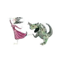 a drawing of a girl and a dragon with a unicorn horn