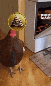 a picture of a chicken with a poop face on it