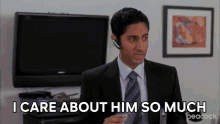 a man in a suit and tie says i care about him so much peacock