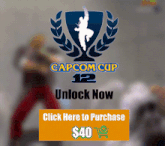 a capcom cup 12 unlock now advertisement with a blurred image in the background