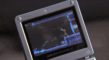 a game boy advance sp is showing a video game on the screen