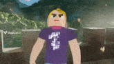 a cartoon character wearing a purple t-shirt with the word viggle.ai on the bottom right