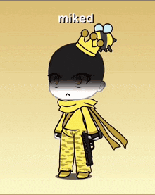 a cartoon character with a bee on his head and the name miked