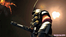 a computer generated image of a samurai with waldston sfm written on the bottom