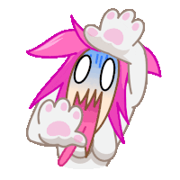 a cartoon drawing of a cat with pink hair