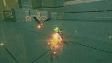 a computer generated image of a person being hit by a purple explosion