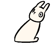 a cartoon drawing of a white rabbit with a black outline on a white background