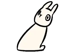 a cartoon drawing of a white rabbit with a black outline on a white background