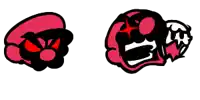 a cartoon drawing of a person with a red hat and a red mouth .