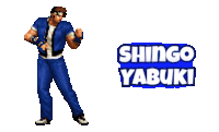 a pixel art of a man with the name shingo yabuki on the bottom