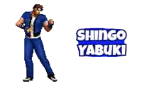 a pixel art of a man with the name shingo yabuki on the bottom