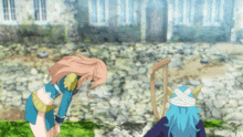 a girl with a bandaged head stands next to a man with horns