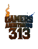 a logo that says gamers anonymous 313 with a fire behind it