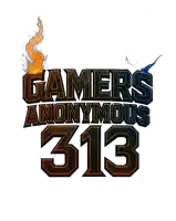 a logo that says gamers anonymous 313 with a fire behind it