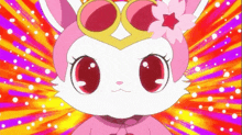 a pink and white cartoon character wearing sunglasses and a crown