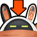 a cartoon rabbit with a red arrow pointing down at it .
